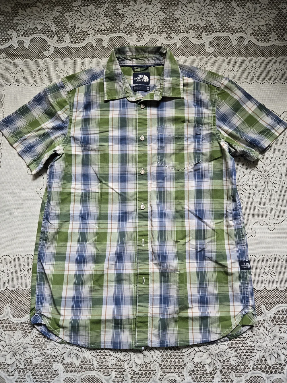 The North Face Men’s Green & Blue Plaid Short-Sleeve Button-Up Shirt